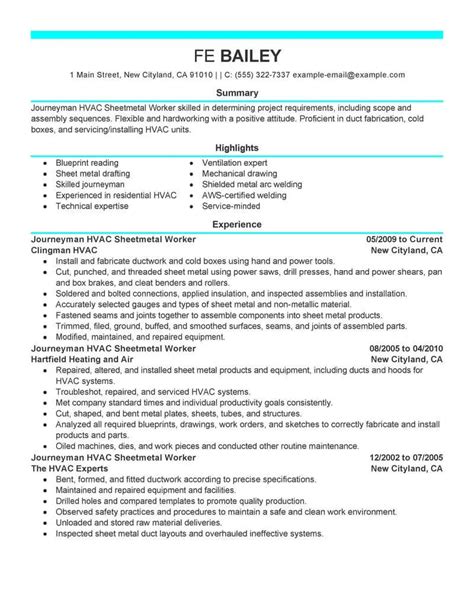 sheet metal ductwork fabrication resume|sheet metal worker cv.